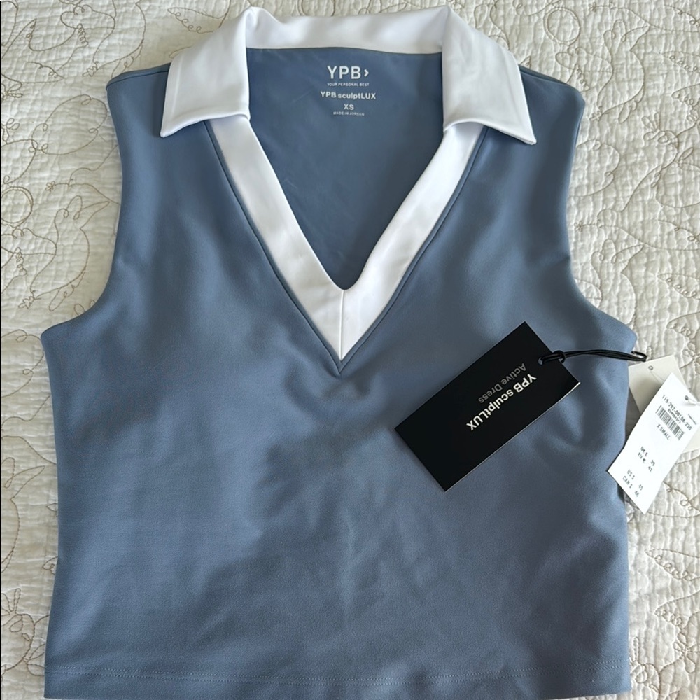 YPB Blue Sleeveless Top with White Collar